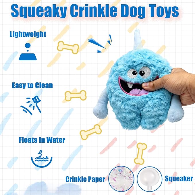 Plush Squeaky Dog Toy, Crinkle Stuffed Dog Toy Keep Them Busy Tug of War Birthday Dog Chew Toy for Small Medium Large Dogs (Light Blue)