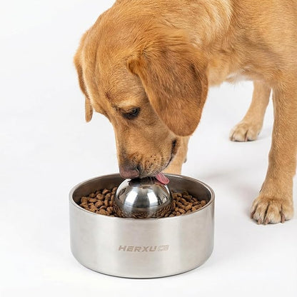 SUS304 Stainless Steel Dog Food Slow Feeder Ball - 3in - Slows Fast Eating, Prevents Choking, Bloating & Obesity - Fun Feeding for All Dogs - Durable, Smooth & High Adaptability (Medium 3Inch)