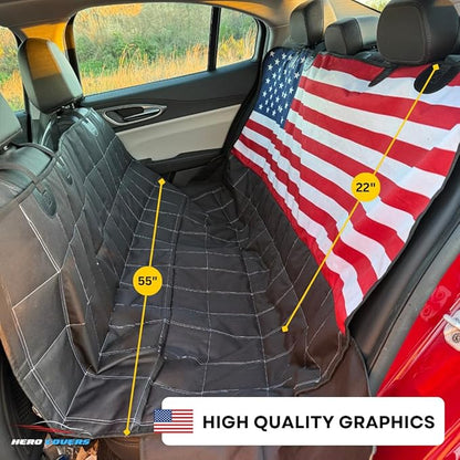Dog Backseat Cover with Hammock for Cars, SUVs, and Trucks I Waterproof, Nonslip Seat Protector & Cover I Nylon Clips, K9 Shield USA Flag
