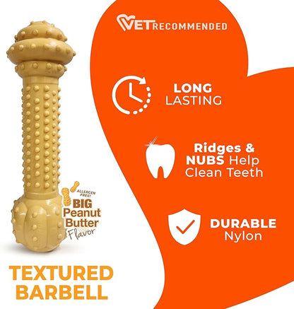 Nylabone Barbell Bone Power Chew Toy for Dogs, Dog Toys for Aggressive Chewers, Peanut Butter Flavor, Large - Up to 50 lbs, 1 Count