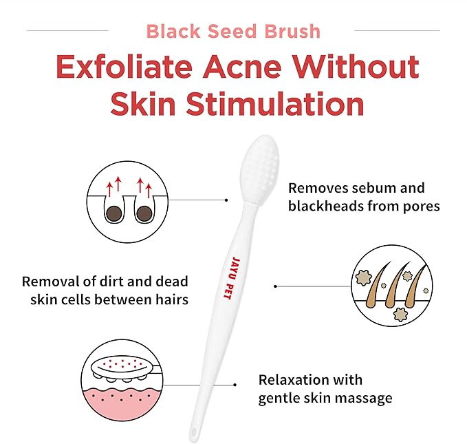 JAYU PET Black Seed Brush - Cat Grooming Brush for Chin Acne & Blackhead Exfoliation, Double-sided (1PCS)