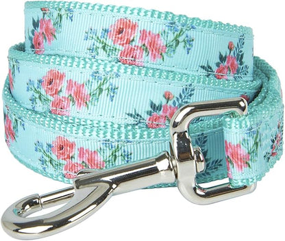Green Floral Print Dog Leash - 5 Feet Durable Nylon Leash for Small & Medium Dogs, Lightweight Walking Leash (S Green Floral)