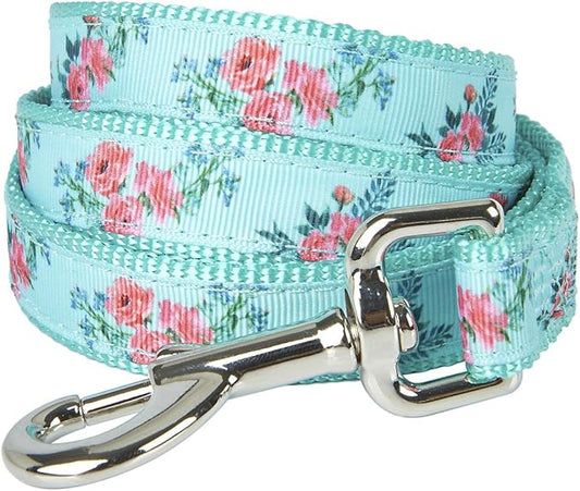 Green Floral Print Dog Leash - 5 Feet Durable Nylon Leash for Small & Medium Dogs, Lightweight Walking Leash (S Green Floral)