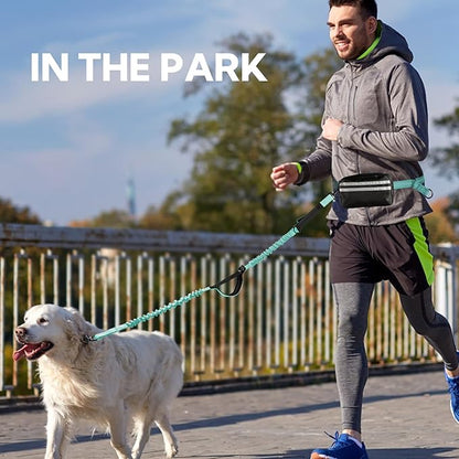 Hands Free Dog Leash, Waist Leash for Dog Walking, Dog Walking Accessories, Retractable Bungee with Double Padded Handles, Green
