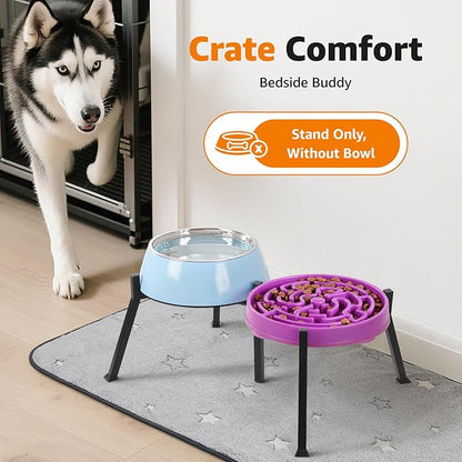 LOOBANI Double Dog Bowl Stand: 2-in-1 Elevated Food Water Bowl, Adjustable Width Fits Bowls 5.9"-8.7" (Stand Only), Anti-Slip Raised Bowl for Medium Adult, Senior, Arthritis Dogs, Black, Large