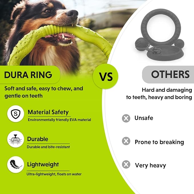 LaRoo Dog Toys for Medium/Large Dogs, Floatable Dog Flying Discs 3 Sizes Tug Toy, Interactive and Tug of War Ring Toy, Funny Fetch Teething Toys (Green, 11.8“)
