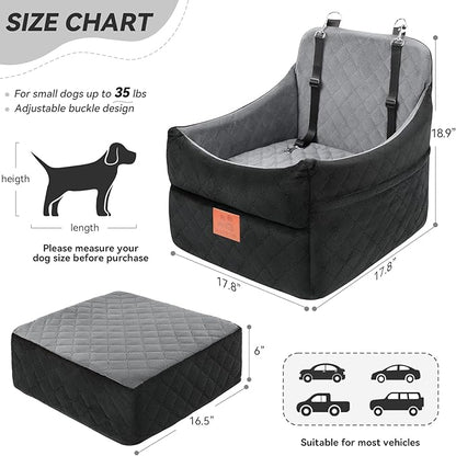 GL GLENSLAVE Dog Car Seat for Small/Medium Dogs, Dog Booster Car Seats with Thick Cushion for Dogs Under 35lbs, Detachable Washable Pet Carseat with Storage Pockets, 2 Safety Belts(Black/Grey)