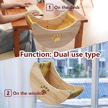 Cat Window Perch Hammock Bed with Strong Suction Cups, Space-Saving Window Cat Bed for Indoor Cats, Multi-Use Moon Shelf for Desk or Window