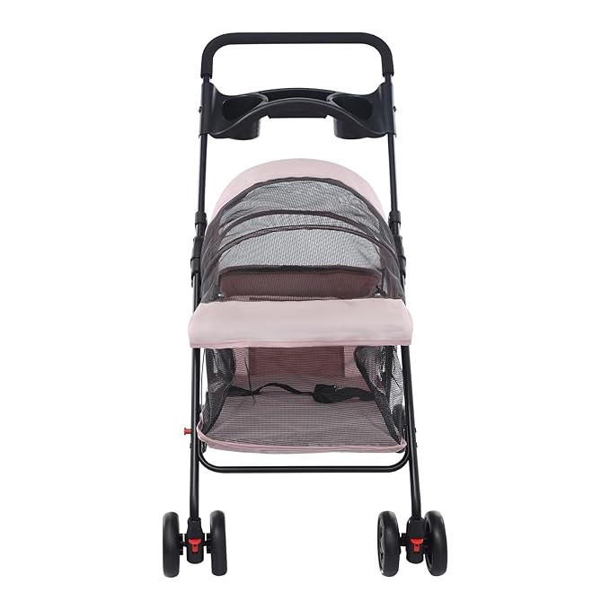 Foldable Pet Stroller w/Lockable Brakes,40lbs Capacity Ventilated Mesh Carrier Cart for Small Medium Dogs & Cats,Dog Stroller (Pale Pinkish Grey)