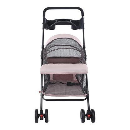 Foldable Pet Stroller w/Lockable Brakes,40lbs Capacity Ventilated Mesh Carrier Cart for Small Medium Dogs & Cats,Dog Stroller (Pale Pinkish Grey)