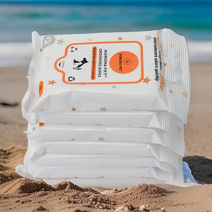 Aurora Pet Wipes – 100% Natural, Plant-Based Hypoallergenic Grooming Wipes for Dogs & Cats (240-Count Travel Pack)