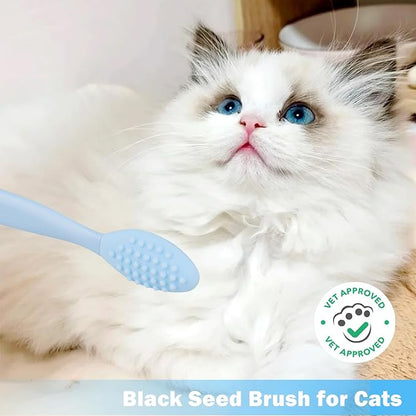 2PCS Pet Black Seed Brush for Cat Chin Acne & Blackhead Removal | Silicone Double-sided Grooming Brush for Acne Treatment | Acne Removing Tool|Cat Grooming Essentials,Blue