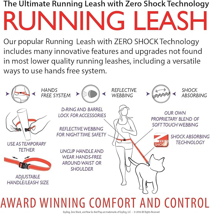 EzyDog Road Runner LITE Hands Free Dog Leash for 26lbs or Less – Waist Leash for Dog Walking, Jogging and Running with Zero Shock Bungee, Reflective Stitching, and Adjustable Waist (Lite, Black)