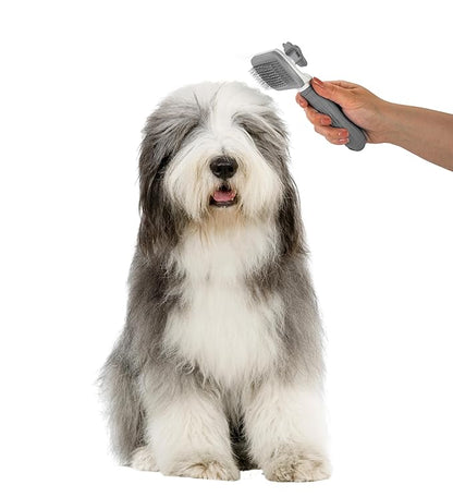 Self Cleaning Slicker Brush - PINK/GREY/BLUE - 1Pc- Pet Grooming Shedding Brush for Dogs and Cats - Remove Loose Undercoat & Tangles - Massaging Tool for Long or Short Hair