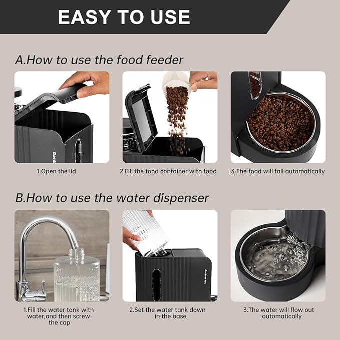 Gardner Pet Gravity Cat Food Feeder and Water Dispenser Stainless Steel Bowls Two-in-One Set Large Capacity Automatic Feeder for Pets Dogs, Puppies, Kittens-(0.8 Gallons x 2)