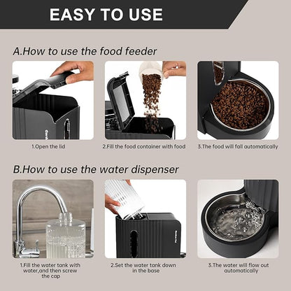 Gardner Pet Gravity Cat Food Feeder and Water Dispenser Stainless Steel Bowls Two-in-One Set Large Capacity Automatic Feeder for Pets Dogs, Puppies, Kittens-(0.8 Gallons x 2)
