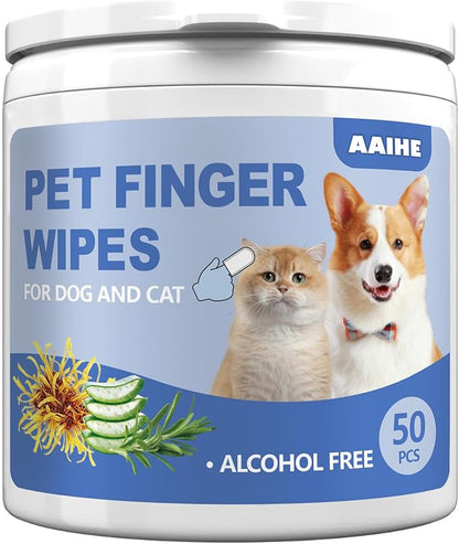 Dog Ear Finger Wipes,Gently Remove Ear Wax & Dirt,Relieve Ear Itching. All Natural Ingredients Dog Ear Wipes.Safe & Gentle Ear Wipes for Dog & Cat - 50 Count