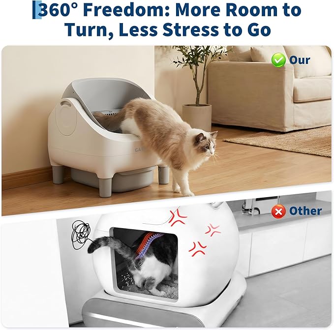 Self Cleaning Litter Box, Automatic Cat Litter Box with APP Control, Odor-Free Waste Disposal Includes Trash Bags, Large Waste Bin, Open-Top, for Large Cats & Multiple Cats