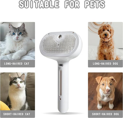 Susu & Wuwu Spray Cat Brush for Shedding - Water Brush for Cats and Dogs - Pet Hair Removal Comb with Water Tank and Release Button - White