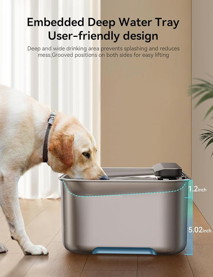 3.2Gal Stainless Steel Dog Water Fountain for Large Dog, Dog Water Bowl Dispenser with Water Level Window, Super Quiet Pet Water Fountain for S-L Dogs and Multi-Pet with 10 Filters & 10 Filter Sponges