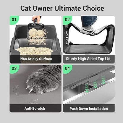 XXXXL Stainless Steel Cat Litter Box with High Sides, 29" x 21" x 14" Extra Large Cat Litter Box for Big Cats and Overweight Cats High Sides Non-Stick Easy to Clean.