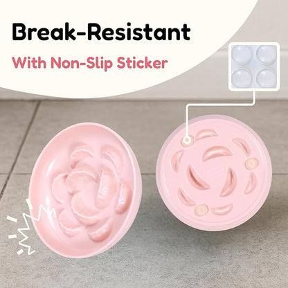 Unbreakable Slow Feeder Bowl - Melamine Puzzle Cat Bowl for Slow Eating - Cat Plates for Wet & Dry Food- Dishwasher Safe & Non Slip Design - (Pink, 1 Pack - 6.3" W*1.5H)