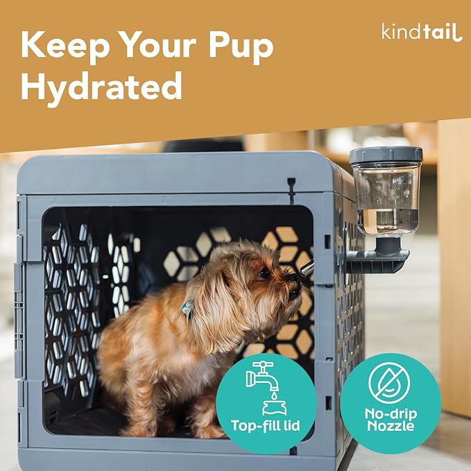 KindTail Pawdle - No-Drip Dog Crate Water Bottle - Top-Fill Pet Water Dispenser - BPA Free with Stainless Steel Nozzle - Easy-to-Use with Most Crates & Playpens - 7 x 6 x 4 in - 16oz Capacity - White