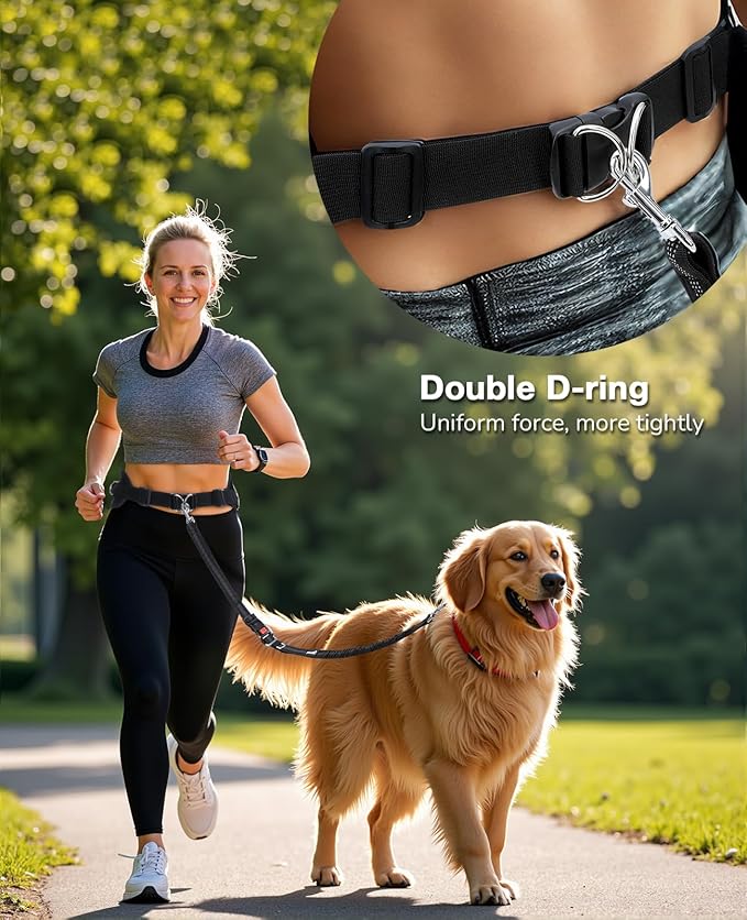 Pecute Dog Leash Hands Free with Pouch, Waist Belt Fanny Pack with Soft Pads, Dual Handles and Durable Bungee for Walking, Dog Seat Belt, Hiking, Running, Training,Blue(Up to 180lbs)