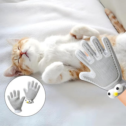2 in 1 Pet Grooming Gloves - Cat and Dog Glove Brush, High Efficiency Pet Hair Removal Massage Glove, Clean Hair on Both Sides (Grey /1 Piece)