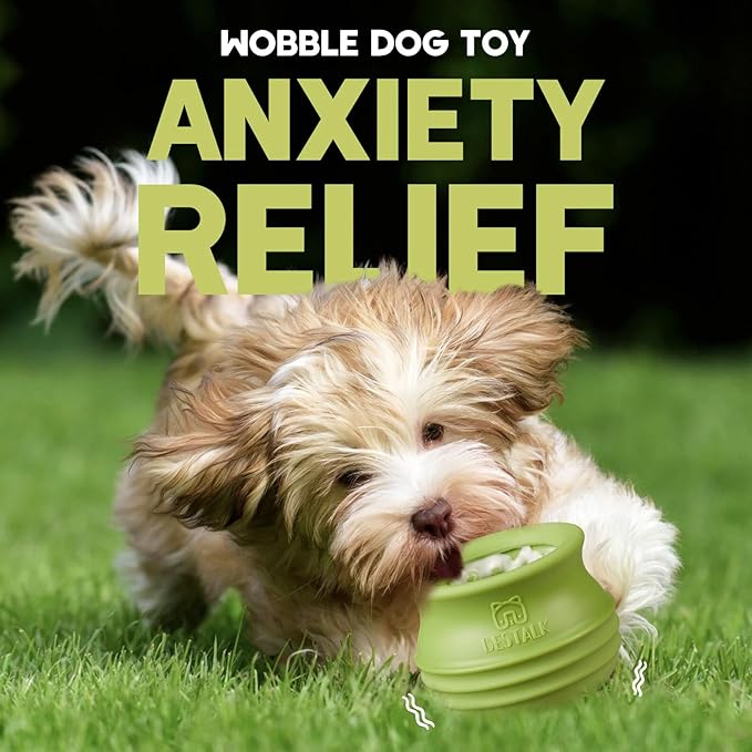 Dog Enrichment Treat Toy, Long-Lasting Wobbly Interactive Freeze Lick Toys for Dogs, Stuffable Puzzle Feeder Toy for Boredom, Silicone Treat Dispensing Chew Toy (Green,S)