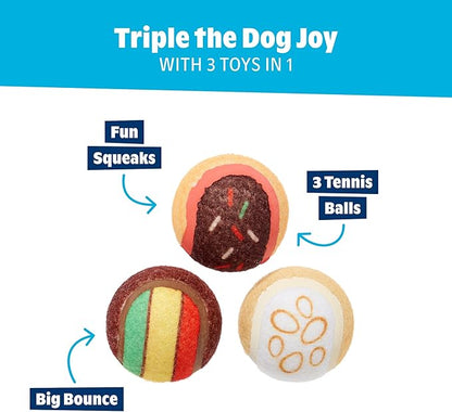 Barkbox Ballscoti Cookies Rubber Tennis Balls for Dogs & Puppies | Italian-Inspired Trio of Squeaky Fetch Balls for Bounce, Chase & Play | Durable, Engaging & Fun for Playful Pups