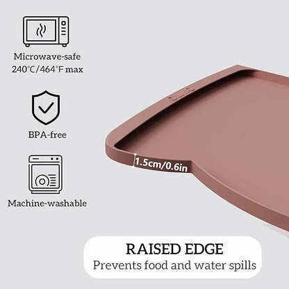 OHMO Dog Food Mat(Rose, 24 * 15'') w/Residue Collection Pocket Silicone Pet Feeding Mat for Floor High Edges Anti Spills Waterproof Cat Water Bowl Tray, Easy Clean Placemat