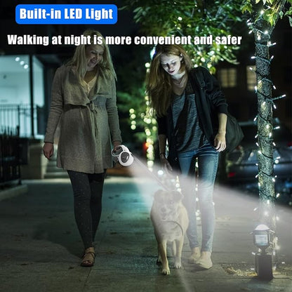 HCY&WLD Upgrade 4-in-1 Retractable Dog Leash with LED Light & Dispenser & Poop Bags, 16 ft Heavy Duty Dog Leash with Anti-Slip Handle for Dogs up to 66 lbs, 360° Tangle-Free, One Button Brake & Lock