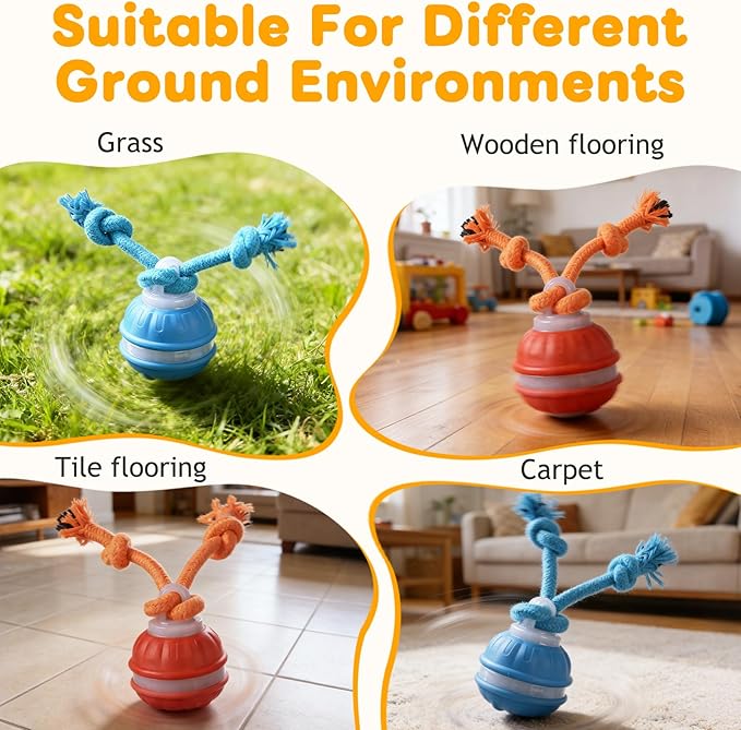 2pcs P06 Interactive Dog Toy,Interactive Dog Toys,360° Smart Automatic Rolling Moving,Electric Automatic Moving and Rolling Dog Toy with Rope for Small Medium Dogs for Bored Pet Cats Dogs(Blue+Orange)