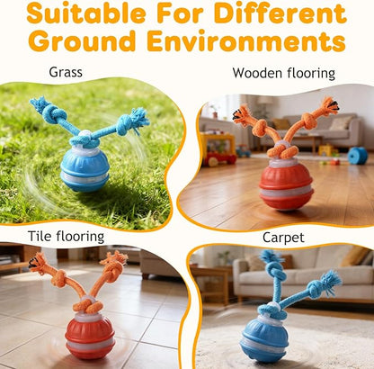 2pcs P06 Interactive Dog Toy,Interactive Dog Toys,360° Smart Automatic Rolling Moving,Electric Automatic Moving and Rolling Dog Toy with Rope for Small Medium Dogs for Bored Pet Cats Dogs(Blue+Orange)