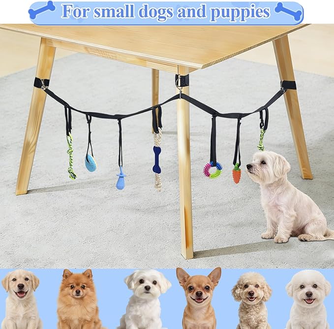 Puppy Hanging Tug Toy with 7 Replaceable Toys Interactive Rope Toy for Small Dogs & Puppies Teething Chew, Enrichment Play, Indoor & Outdoor Dog Pull Toy to Keep Them Busy