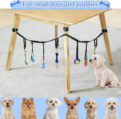 Puppy Hanging Tug Toy with 7 Replaceable Toys Interactive Rope Toy for Small Dogs & Puppies Teething Chew, Enrichment Play, Indoor & Outdoor Dog Pull Toy to Keep Them Busy