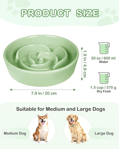 TRUVIC Ceramic Slow Feeder Dog Bowls, 1.5 Cup Puzzle Slow Feeder Bowls for Fast Eaters, Ceramic Dog Food Dish no Black Chin, Puzzle Bowl for Medium Dogs, Green