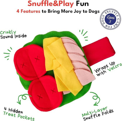CHEWFFON Burrito Dog Toy, Enrichment Crinkle Treat Puzzle Toys, Interactive Nose Work Toy for Boredom and Stimulating, Durable & Pet-Safe Dog Toys, Snuffle Game for All Breeds