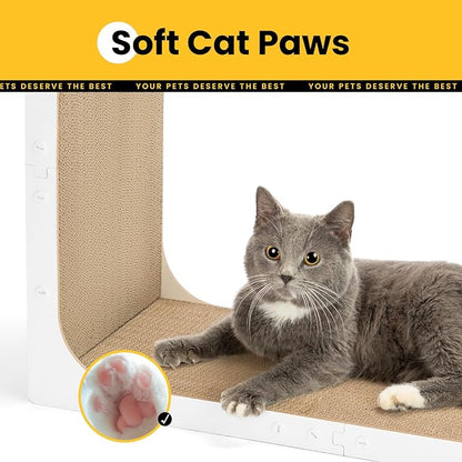 Cardboard Cat Scratcher, 23" L-Shaped Scratch Pad, Vertical Wall-Leaning Scratching Board to Protect Furniture for Indoor Cats, White