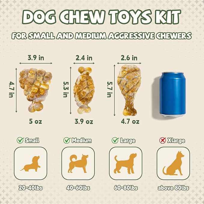 Indestructible Dog Toys for Aggressive Chewers 3 Pack, Tough Dog Chew Toys for Aggressive Chewers Medium and Large Breeds, Durable Dog Toy to Keep Them Busy, Chicken Flavored