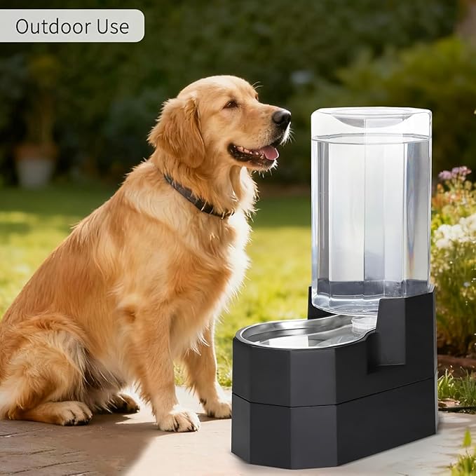 Sfozstra Raised Pet Water Dispenser: 8L Black Automatic Stainless Steel Gravity Cat Feeder for Elderly Pet Dogs Indoor Outdoor