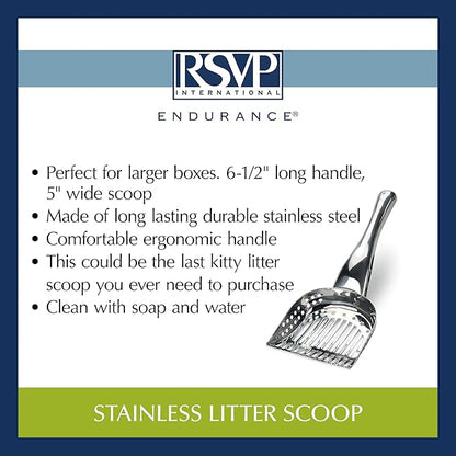 RSVP International Endurance Collection Stainless Steel Kitty Litter Scoop, 4.75x2.5x11.25"