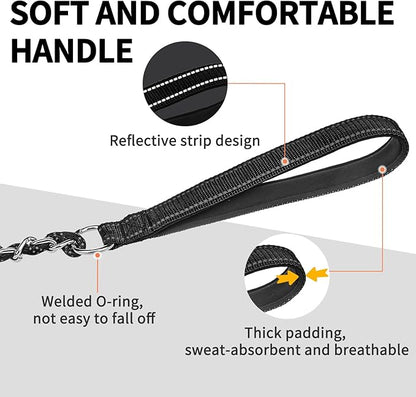 HOMIMP Heavy Duty Dog Leash - Chew Proof 4 FT, Reflective, Metal Training Leash with Soft Padded Handle, Strong Rope for Night Walking, Black