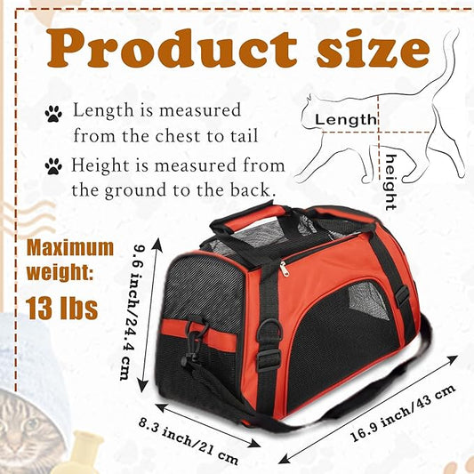 6 Pcs Cat Carrier 16.9 x 9.6 x 8.3 Inch Portable Soft-Sided Pet Carrying Bag Comfortable Foldable Bag for Small Pet Travel Under 6.6 Lbs Cat (6 Colors)