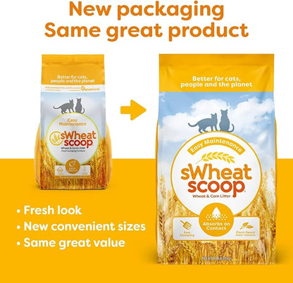sWheat Scoop Natural Wheat & Corn Cat Litter, Easy Maintenance, Absorbs on Contact with Plant-Based Odor Control, 28 Pound Bag