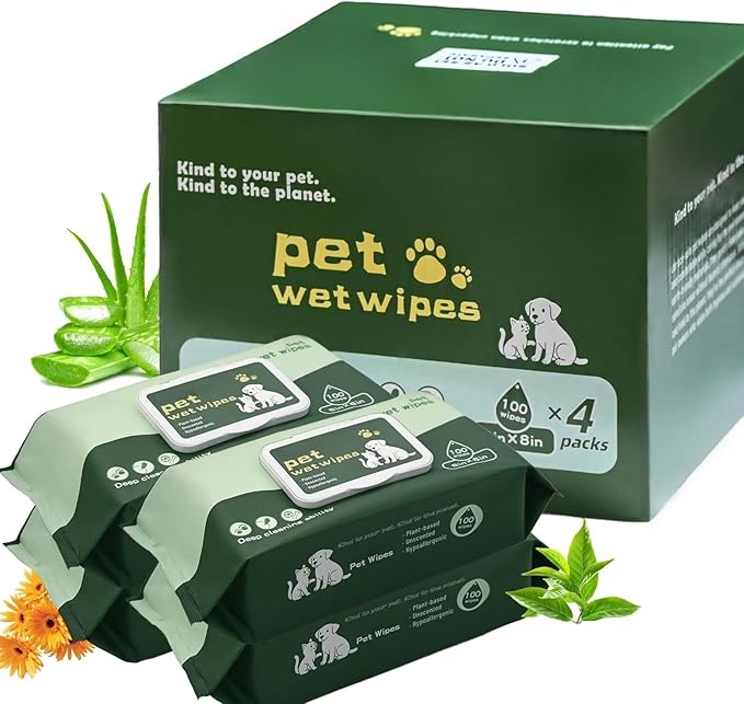 Unscented Pet Wipes for Dogs and Cats (400 Count) - Hypoallergenic Biodegradable Grooming Wipes for Cleaning Paws, Face, Body & Fur - Gentle Deodorizing Dog Wipes & Cat Wipes for Daily Use