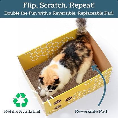 Cardboard Cat Scratcher, No-Mess Cat Scratching Box with Refillable Double-Sided Cat Scratching Pad for Indoor Cats