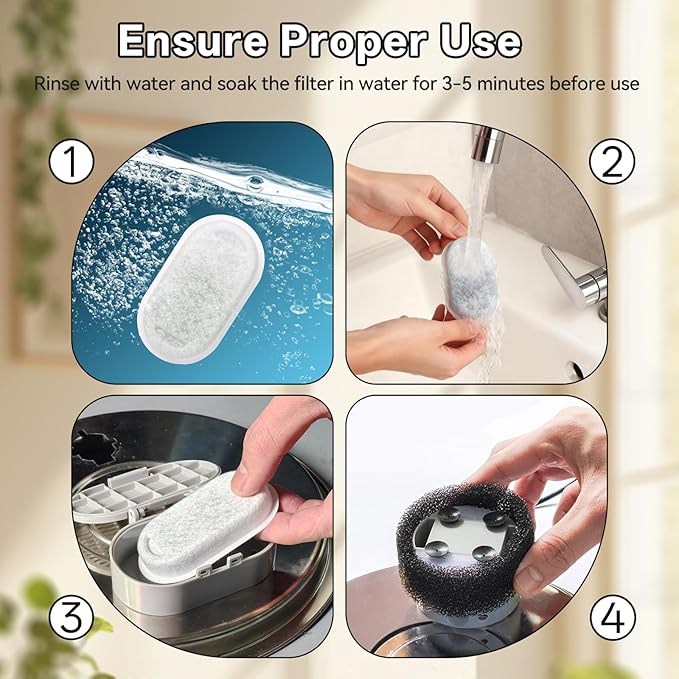 Cat Water Fountain Filter, 24-Pack Filters Replacement for 67oz/2L & 108oz/3.2L Stainless Steel Cat Water Fountain, 4-Layer Filtration Pet Filter (12 Filters & 12 Sponges)