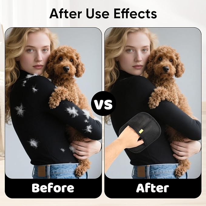 2Pcs Pet Hair Removal Gloves for Cats & Dogs，Reusable Pet Grooming Gloves for Furniture,Cars & Fabrics，Electrostatic Gloves Collect pet Hair in Neat Strips for Easy Clean
